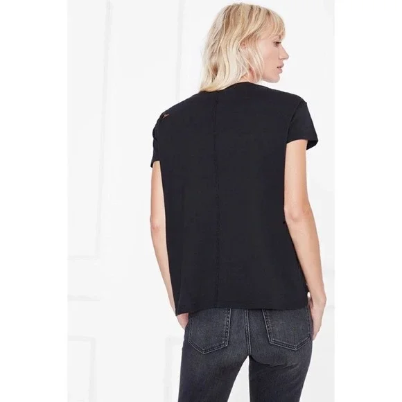 ANINE BING Black Distressed Cutout Tee Shirt Womens Size XS